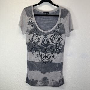 Miss Me Gray Embellished Top sheer in back Size L, punk, rock, fashionable, cool